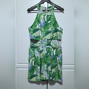 Madden NYC Green Tropical Leaf Party Beach Cutout Fit & Flare Halter Neck Romper